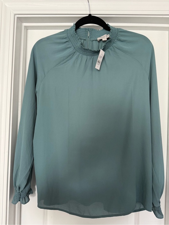 LOFT Tops - LOFT Sage Smocked-Neck Long Sleeve Blouse